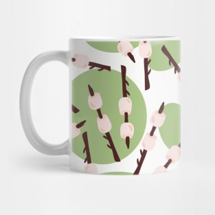 Marshmallows on a stick on a white background with green dots. Campfire food. Summer camp print. Mug